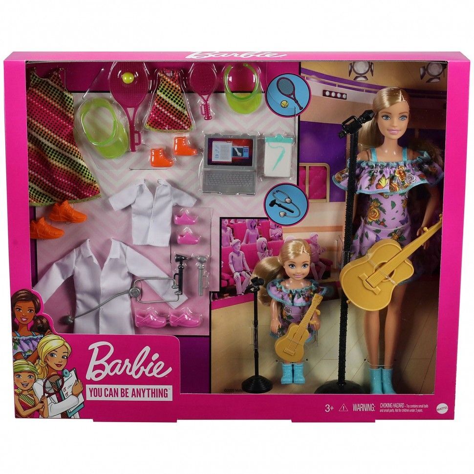 Набор кукол Barbie и Chelsea доктор, звезда тенниса и музыкант GNF01