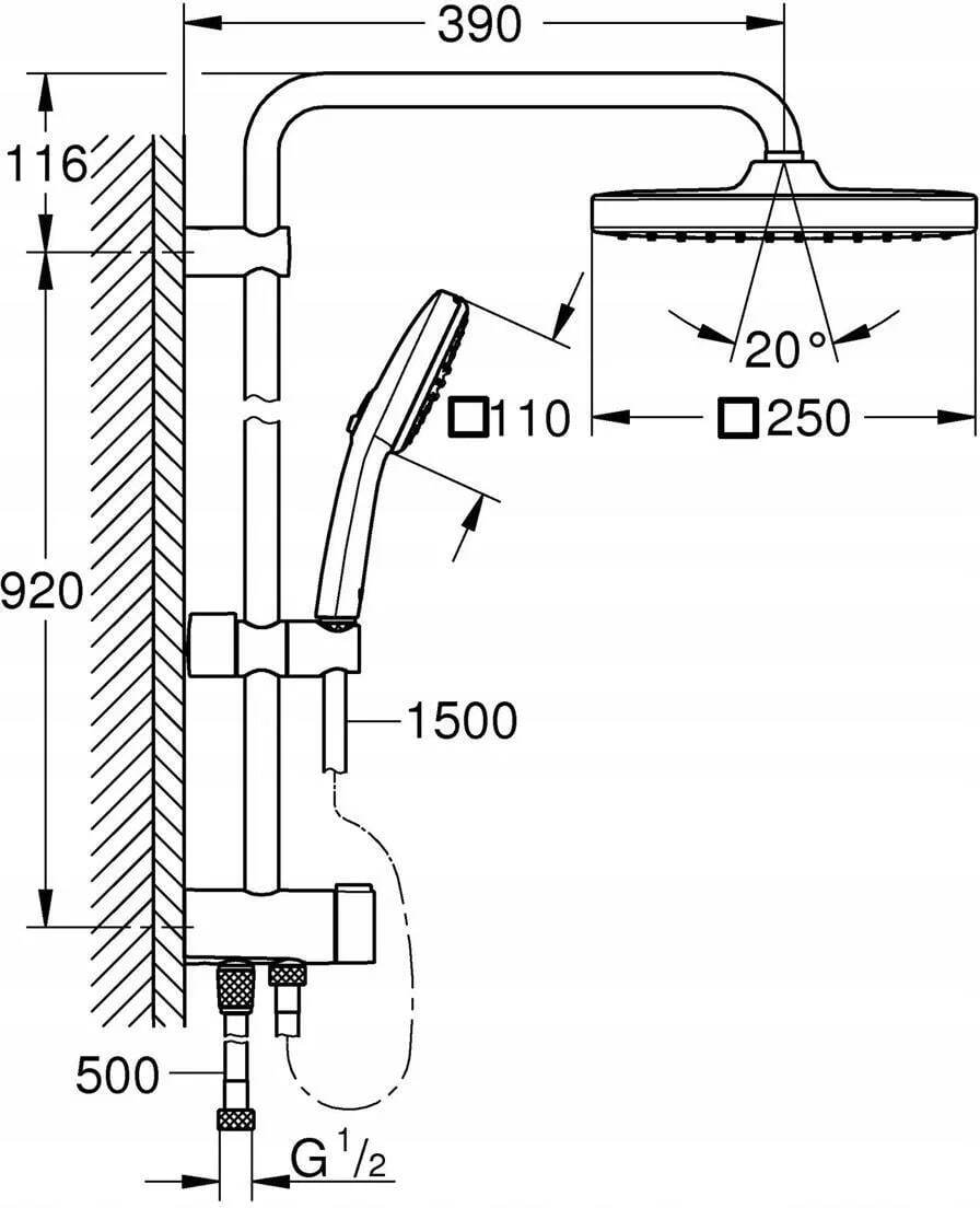 Однорычажный настенный смеситель Grohe Vitalio Comfort 255 26986001