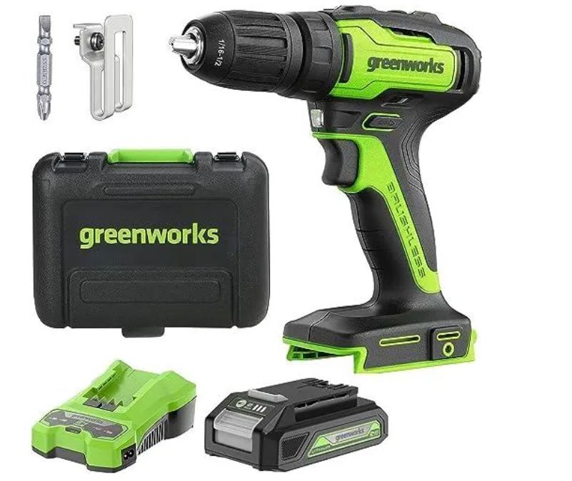 Аккумуляторная дрель Greenworks GD24DD35K2 с акб и зу в кейсе