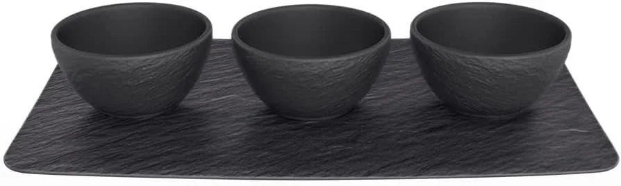 Villeroy & Boch Набор из 3 пиал с блюдом- подставкой Black/Gray Manufacture Rock Villeroy & Boch