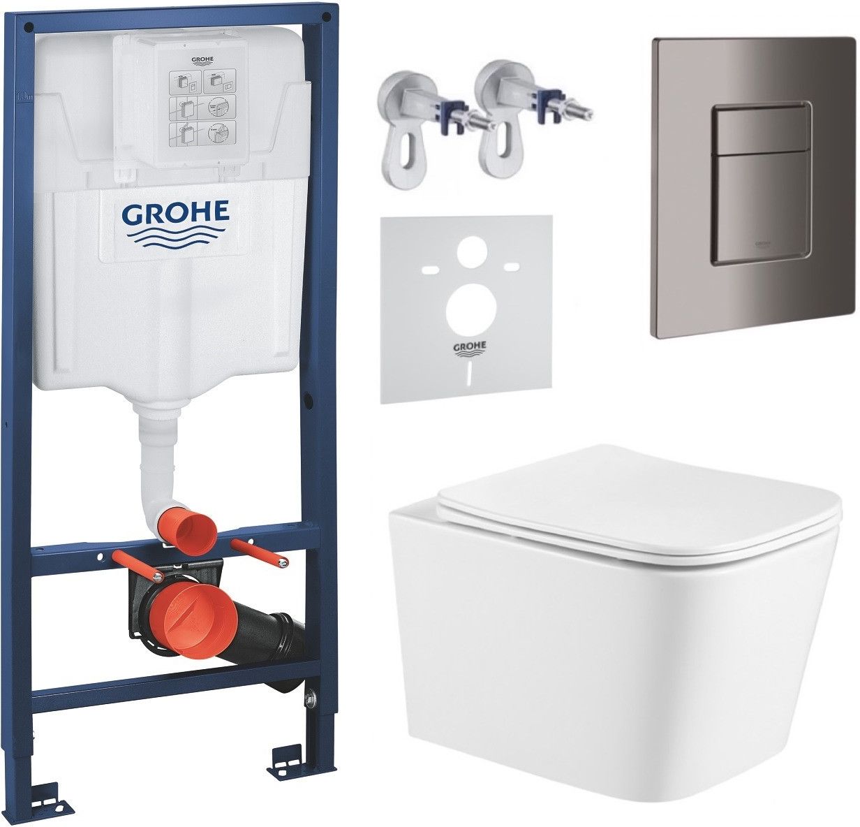 Комплект инсталляции Grohe с унитазом Imprese Alba Tornado и кнопкой смыва, кнопка графит глянцевый