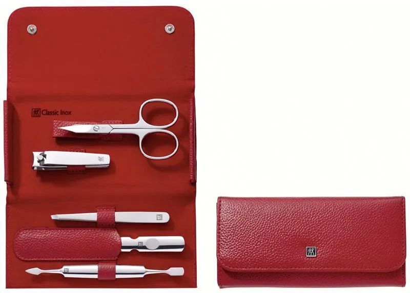Дорожный маникюрный набор из 5 предметов с чехлом из кожи Zwilling Classic Inox 97546-003-0 красный