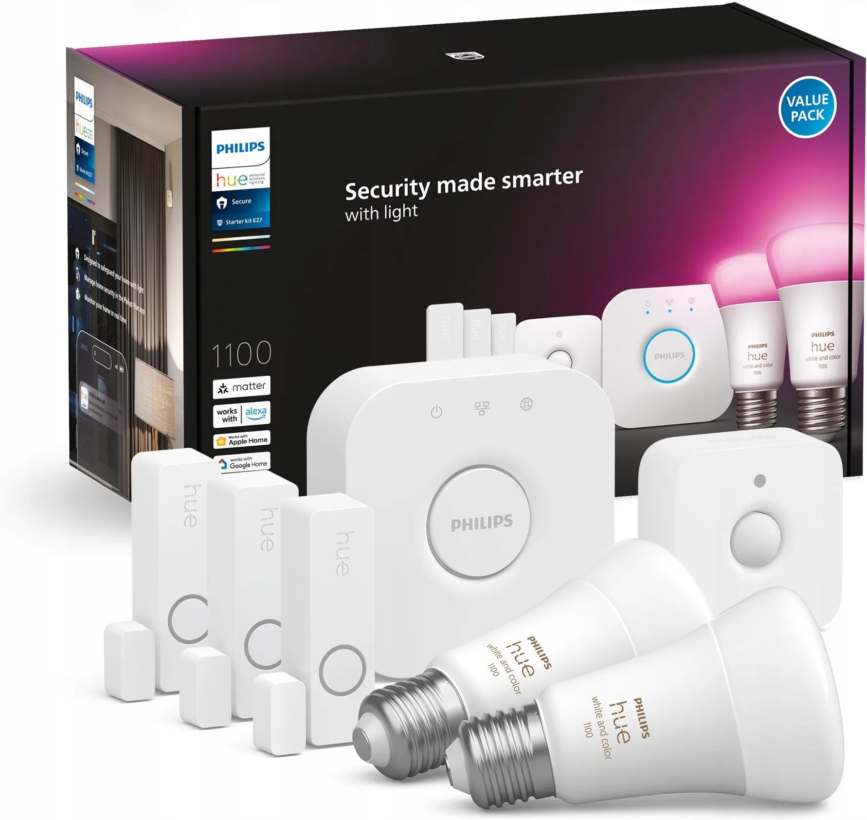 Стартовый комплект с датчиками E2 PHILIPS Hue Secure White and Color Ambiance 929002468824