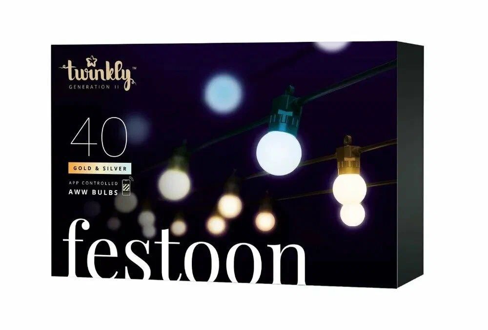 Гирлянда LED уличные фонарики Twinkly Festoon - 40 шт. (20 м) AWW + BT + Wi-Fi (TWF040GOP-BEU)