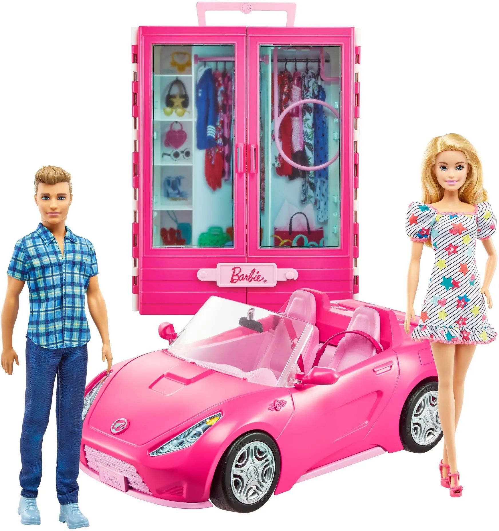 Набор кукол Barbie и Ken с гардеробом и розовым кабриолетом GVK05