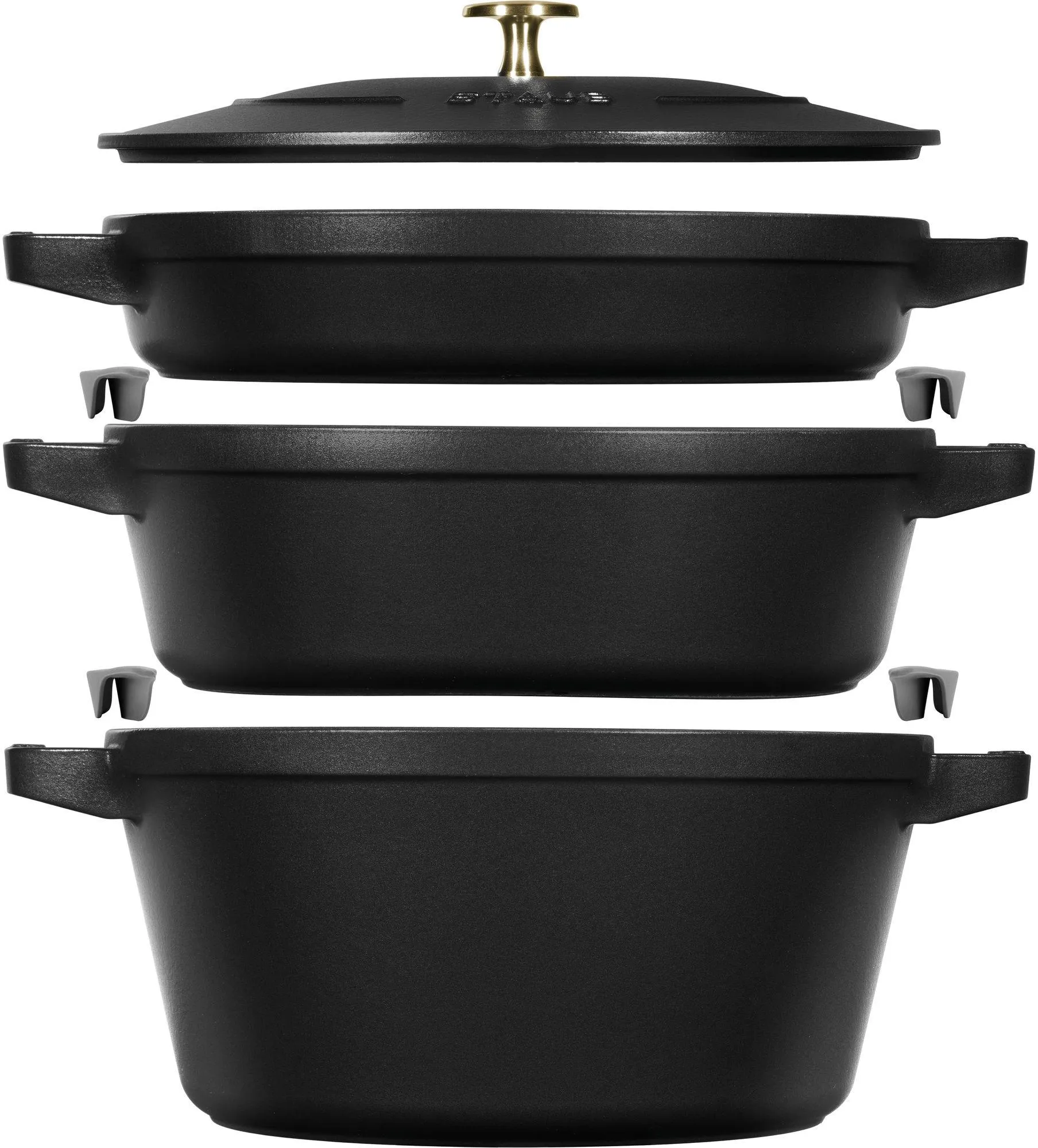 Набор чугунной посуды (3 предмета + крышка) STAUB Stackable 24 см, черный 405083860