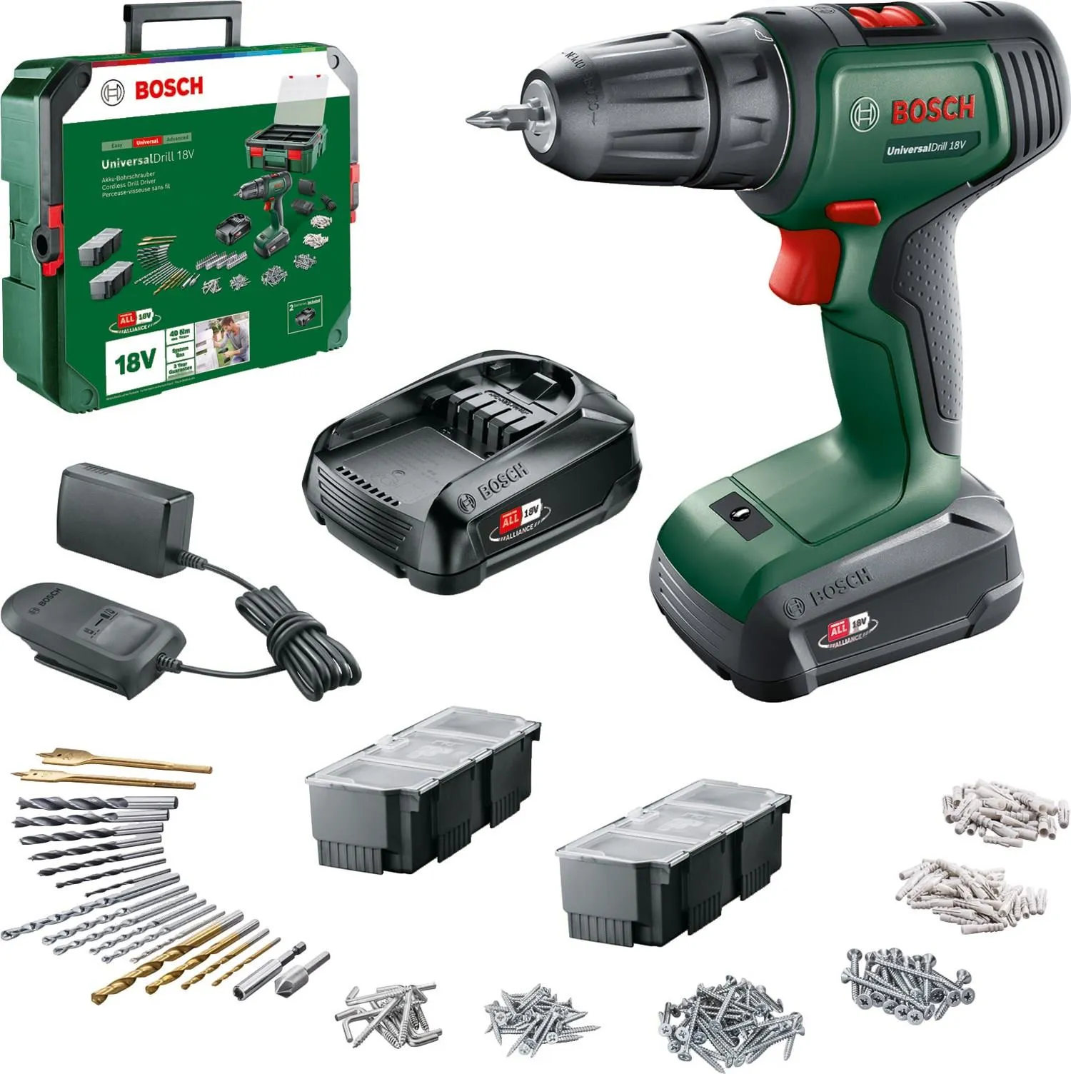 Дрель-шуруповёрт Bosch UniversalDrill 18V + системный кейс SystemBox 06039D4003
