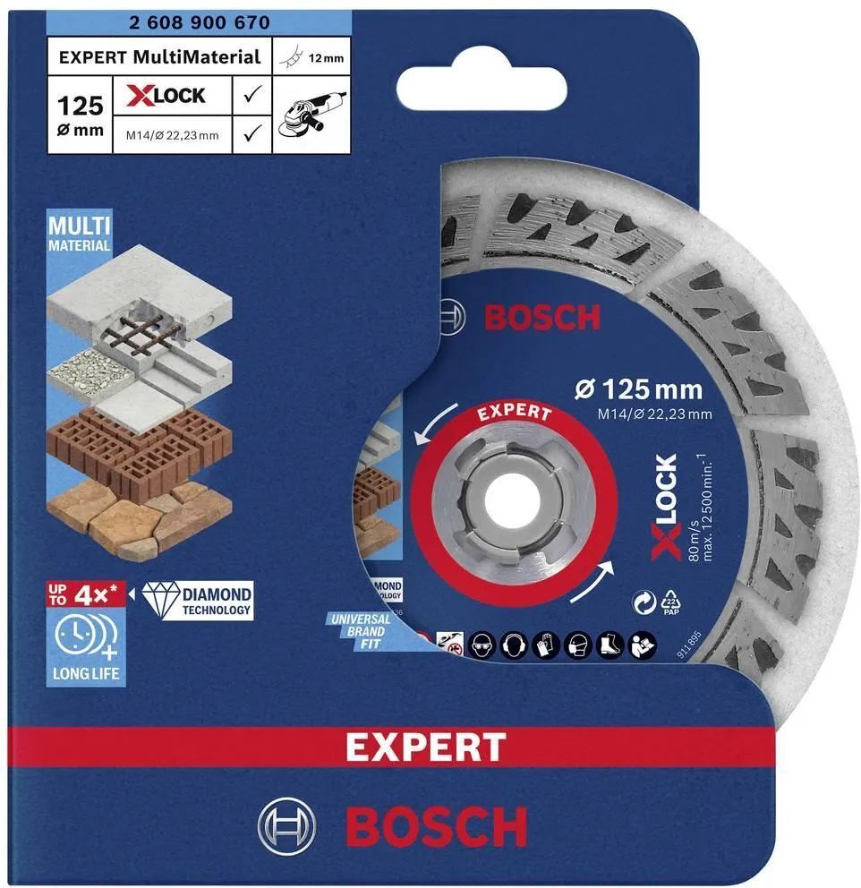 Алмазный отрезной диск Bosch EXPERT MultiMaterial X-LOCK 2608900670