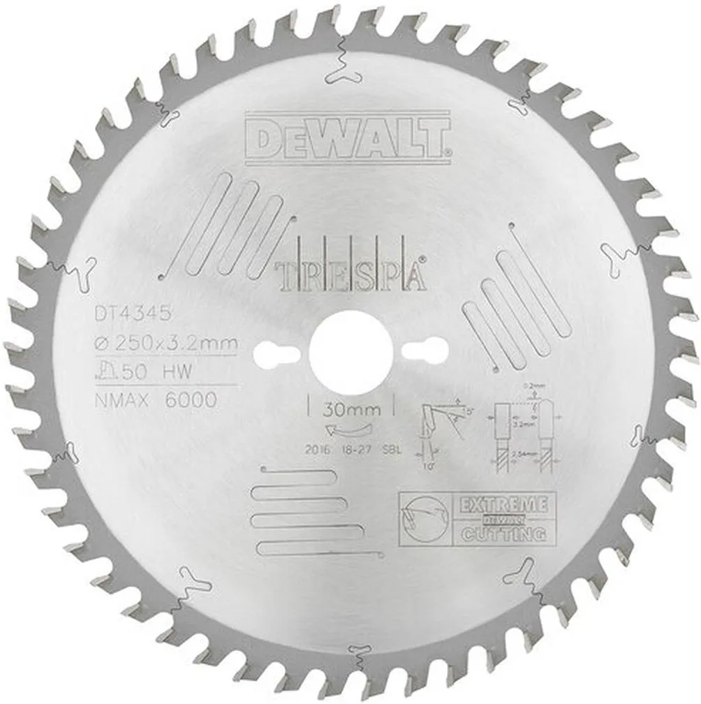 Пильный диск по ламинату/Trespa DeWalt DT4345, 250x30 мм