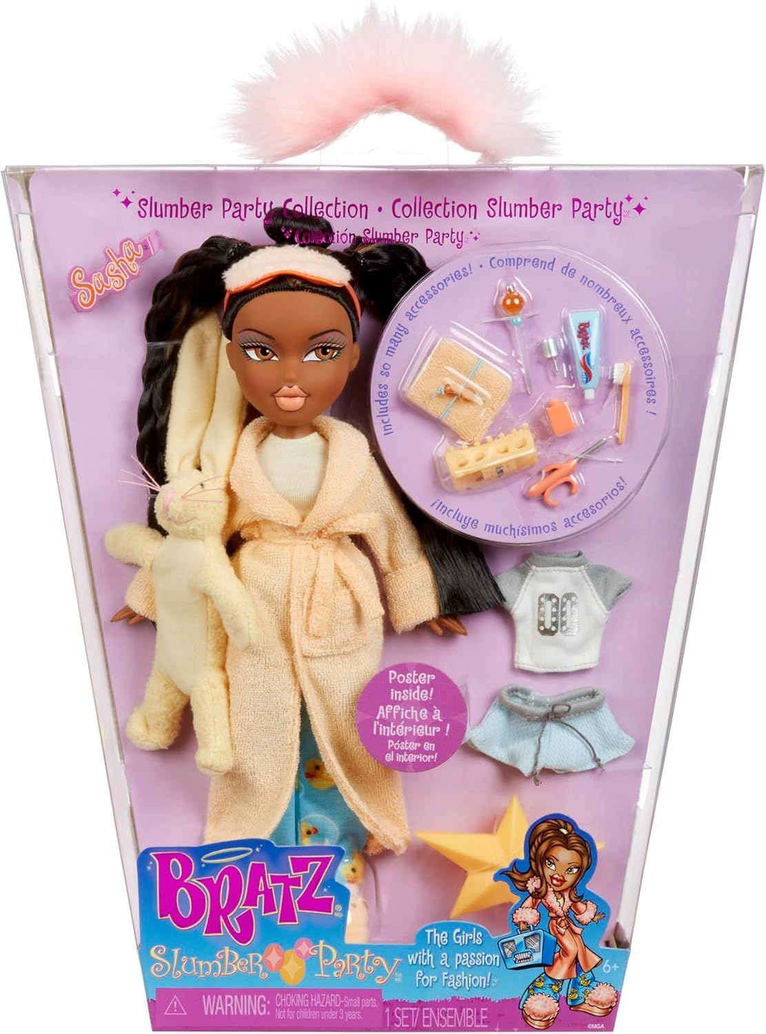 Bratz Вечеринка с ночёвкой - Модная кукла Саша - 2 комплекта пижам, плюшевая игрушка и аксессуары