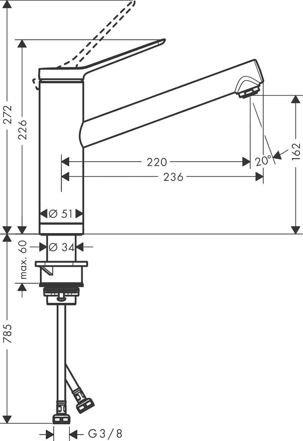 Смеситель для кухни Hansgrohe Zesis M33 Однорычажный 160 74805000 хром