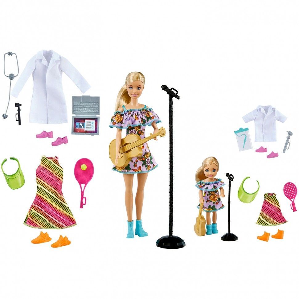 Набор кукол Barbie и Chelsea доктор, звезда тенниса и музыкант GNF01