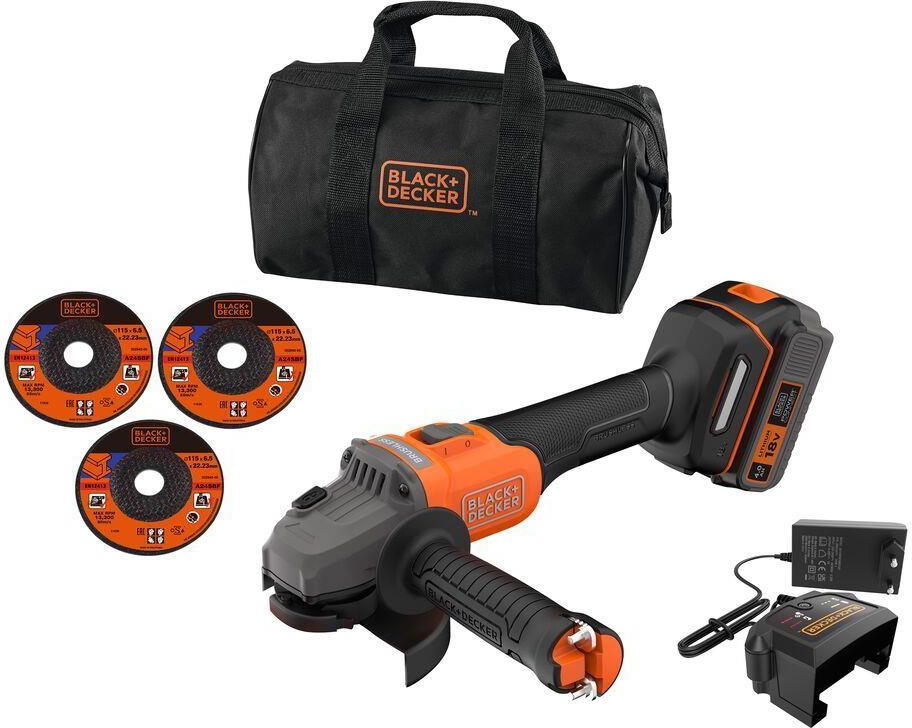 Аккумуляторная бесщеточная угловая шлифмашина BLACK+DECKER BCG6L8F1S-QW 18В с АКБ и ЗУ