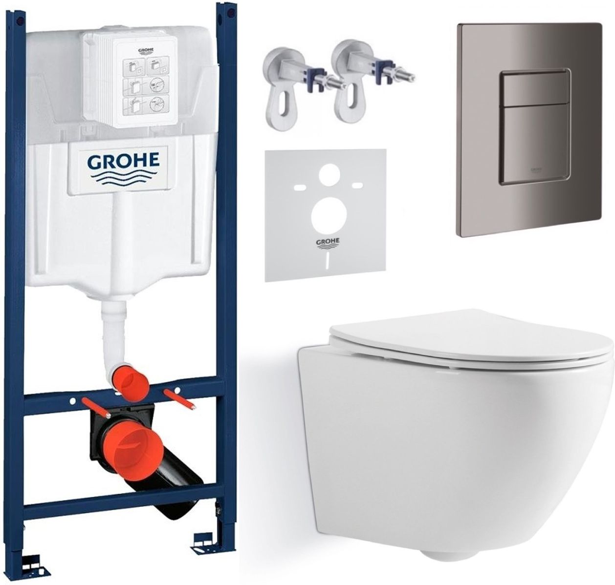 Комплект инсталляции Grohe с унитазом Imprese Tornado и кнопкой смыва, кнопка графит глянцевый