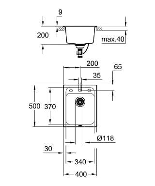 Мойка врезная Grohe K700 400x500 мм серый гранит 31650At0