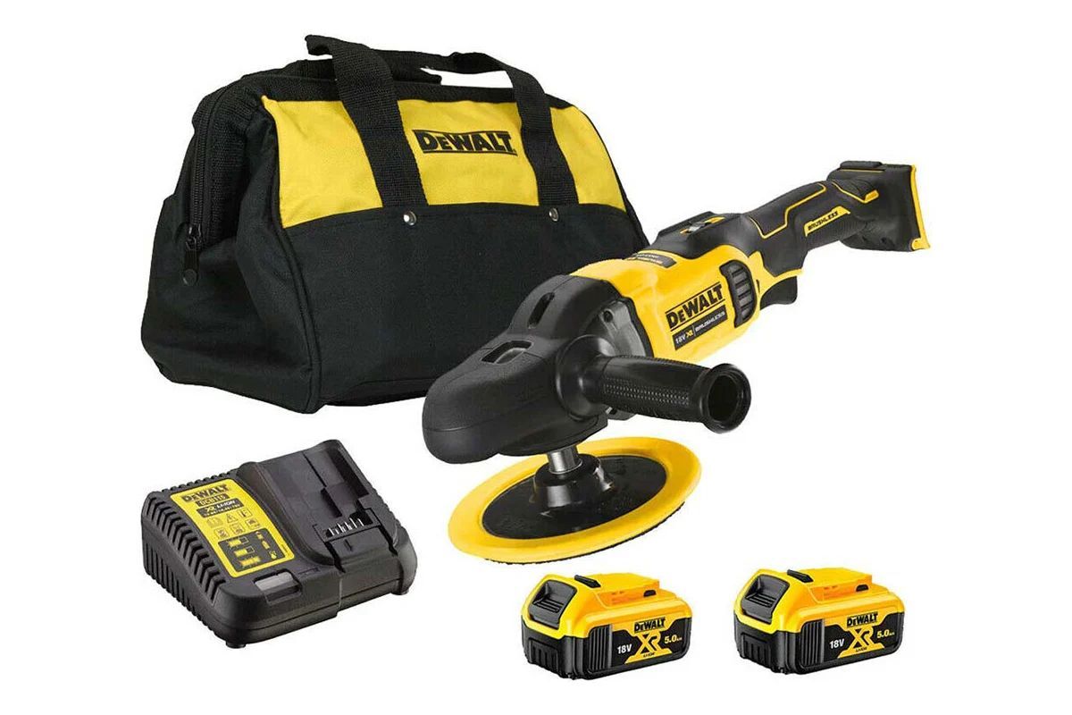 Аккумуляторная полировальная машина DeWalt DCM849P2, с 2 АКБ 5 Ач и ЗУ, в сумке