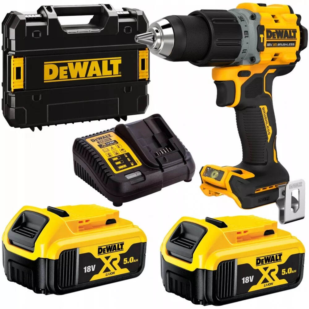 Аккумуляторная ударная дрель-шуруповерт Dewalt XR Li-Ion 18V/2x5,0Ah , с 2 АКБ 5 Ач и ЗУ, в кейсе TSTAK (DCD805P2T-QW)