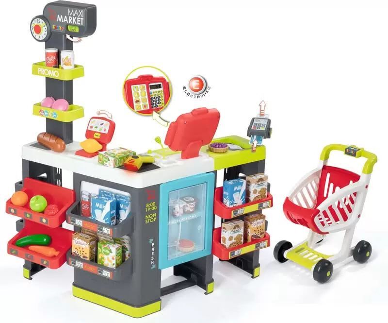 Детский супермаркет MAXI Market с тележкой свет и звук 50акс Smoby 350215
