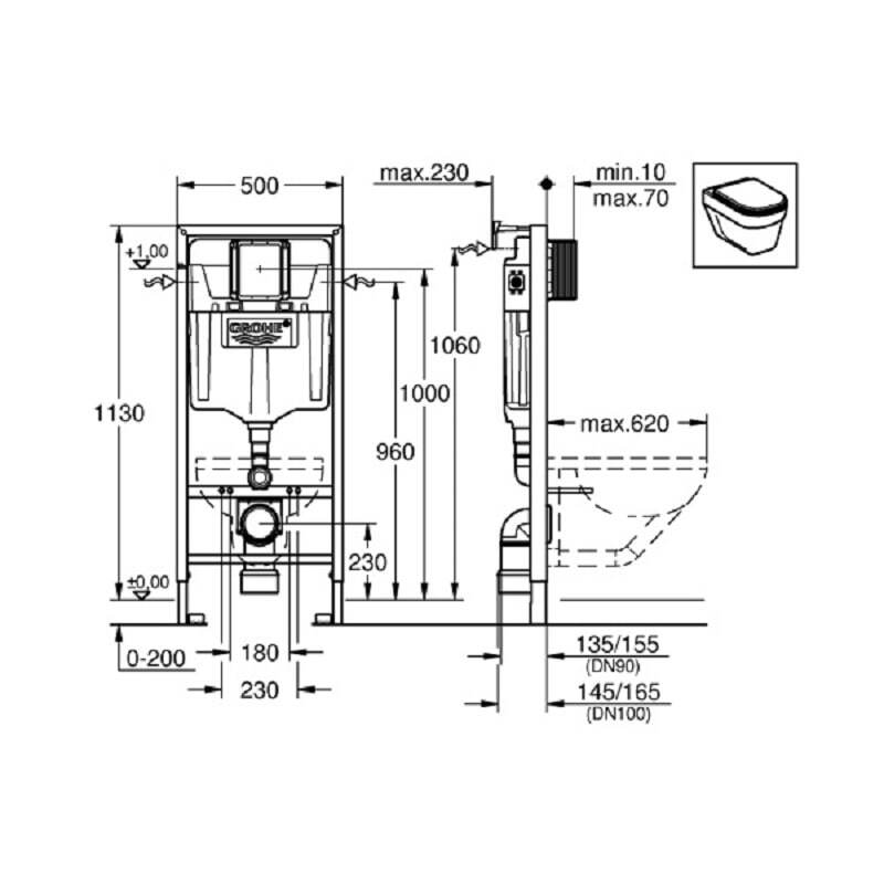 Комплект GROHE Rapid SL набор 3в1 стеллаж 38536001 + кнопка Skate Cosmopolitan 38732KF0