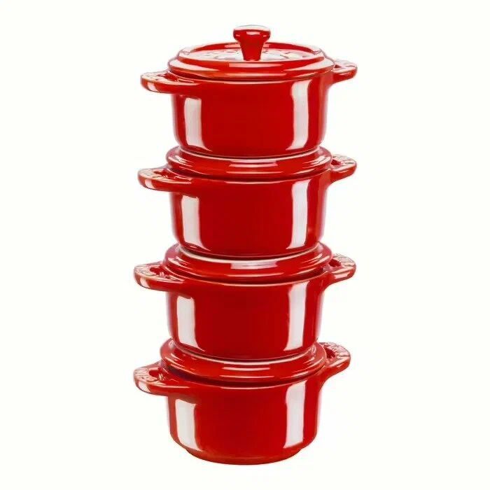 Кокот круглый Staub 10 см, 4 предмета вишнево-красный
