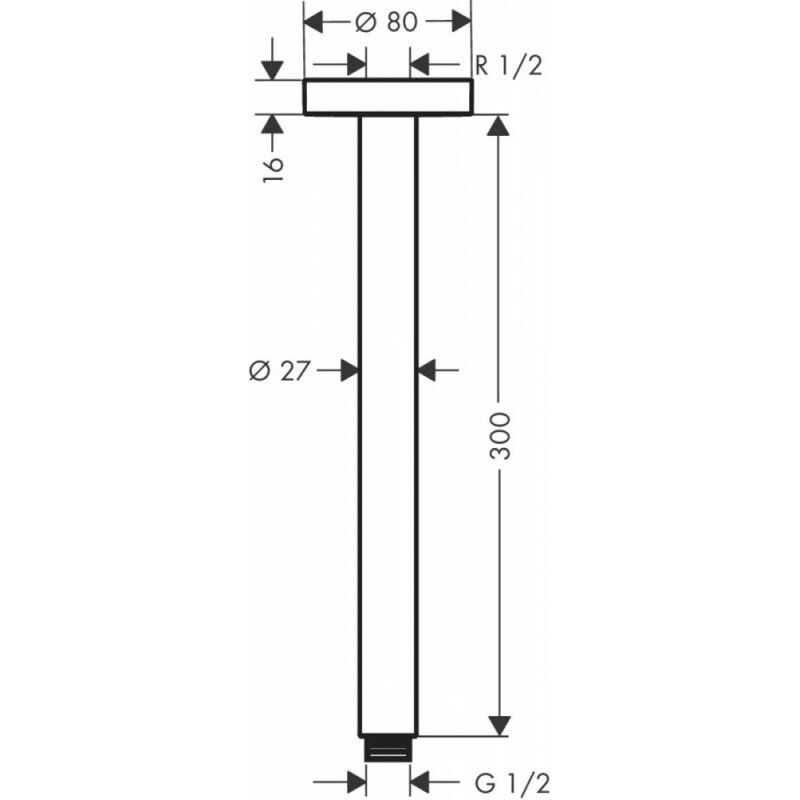 Потолочное соединение Hansgrohe Ceiling connection S 300mm DN 15 27389340 матовый черный хром