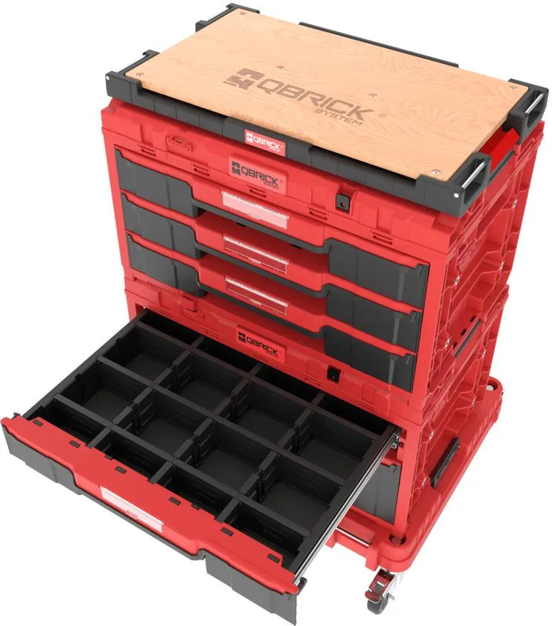 Набор из 5 выдвижных ящиков для мастерской Qbrick System ONE Expert, красные