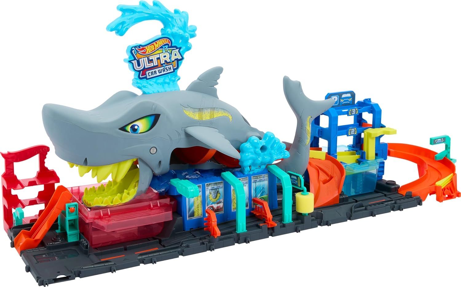 Игровой набор Hot Wheels автомойка с игрушечной машинкой Color Reveal в масштабе 1: 64 City Ultra Shark HTN82