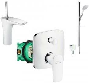 Душевой комплект Hansgrohe PuraVida 15070400 + 27853400 + 15445400 + 27414000 + 01800180, белый и хром