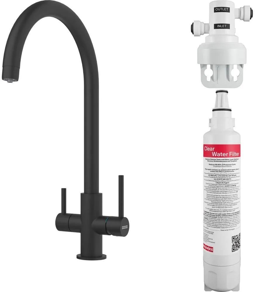 Кухонный кран Franke Lina Clear Water + фильтр Franke Clear Water 160.0702.681, черный матовый