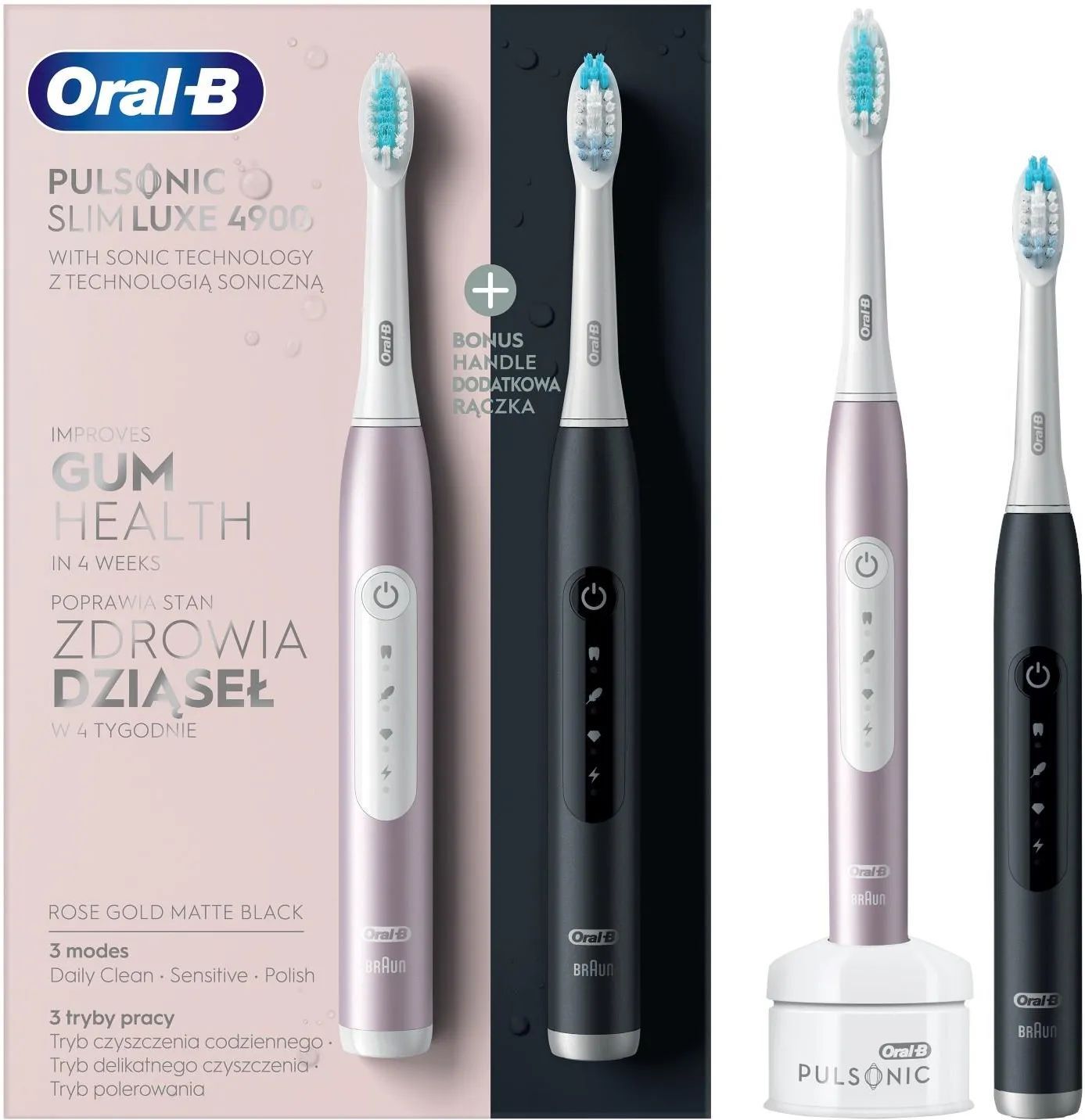 Электрическая зубная щетка Oral-B Pulsonic Slim Lux 4900 Черный, Розовый