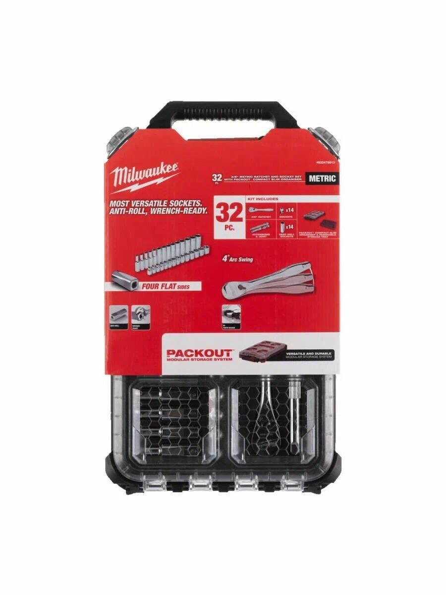 Набор метрических головок с трещоткой Milwaukee 3/8" 38 ед. 4932478813