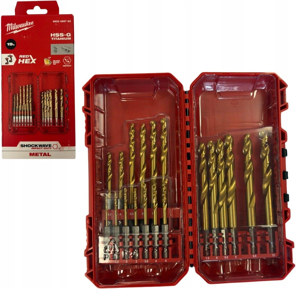 Набор сверл по металлу с шестигранным хвостовиком Milwaukee Shockwave HSS-G TiN 19 шт 4932499763