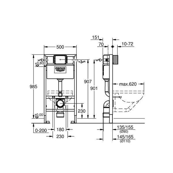 Скрытая рама для подвесных унитазов Grohe Rapid SL 38525001