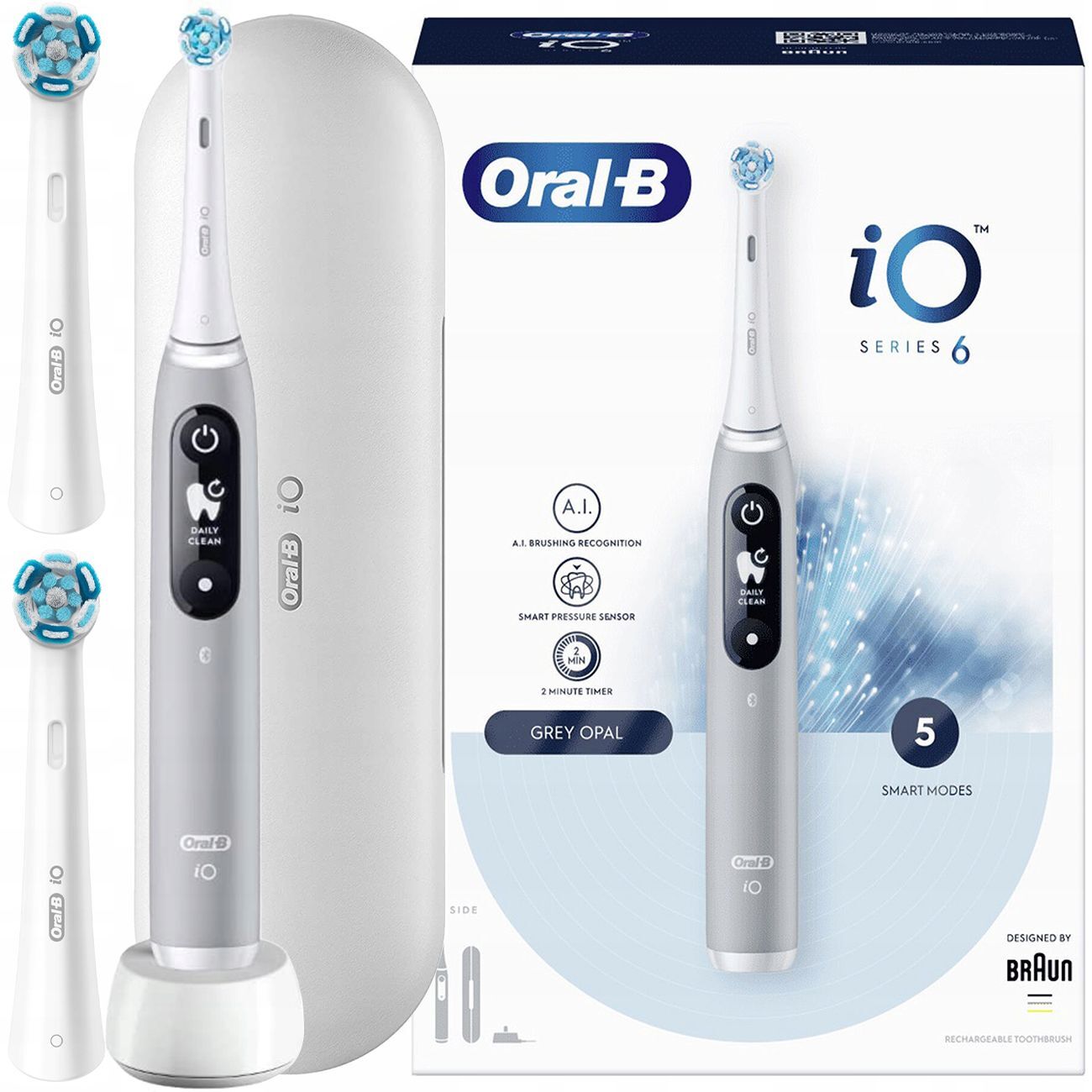 Электрическая зубная щетка Oral-B iO Series 6 Grey Opal + 2 насадки iO Ultimate Clean White