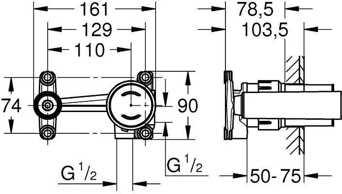 Скрытый элемент для смесителя на 2 отверстия Grohe Eurodisc Joy 23429000