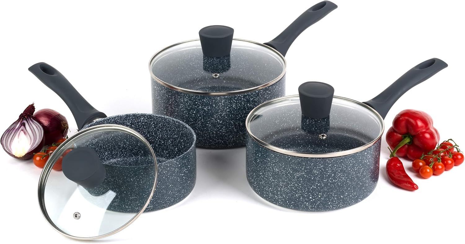 Набор посуды для приготовления Russell Hobbs COMBO-4838A Nightfall Stone, 3 предмета, 16/18/20 см синий мрамор, алюминий