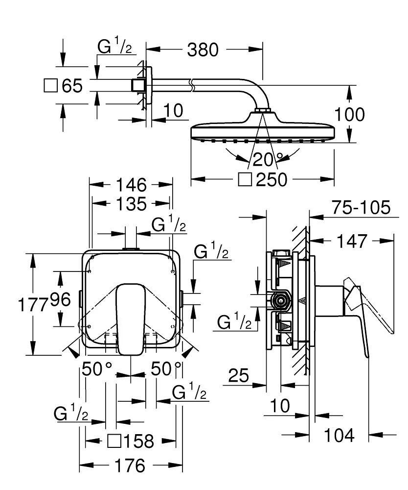 Смеситель Grohe Cubeo Tempesta 250 1053342430
