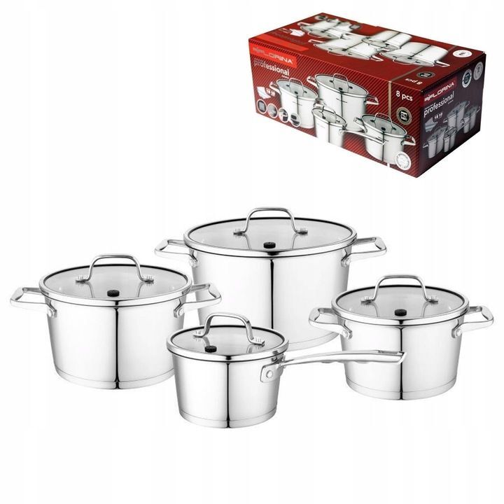 Набор из 4 кастрюль Florina PROFESSIONAL, стеклянные крышки, серебристый