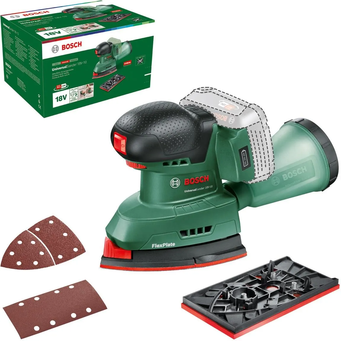 Эксцентриковая шлифовальная машина аккумуляторная Bosch UniversalSander 18V-10 06033E3100