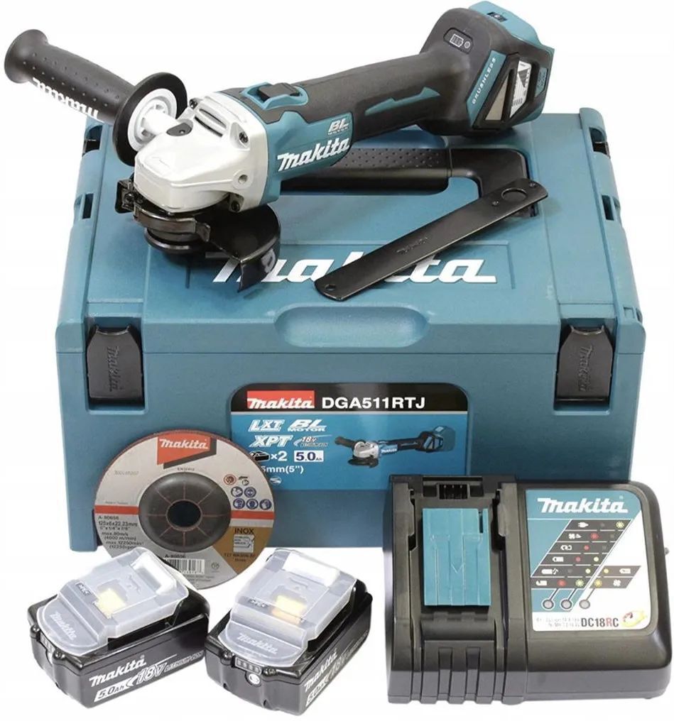 Угловая шлифовальная машина Makita DGA511RTJ 18V с АКБ 2x5,0 Ah и ЗУ