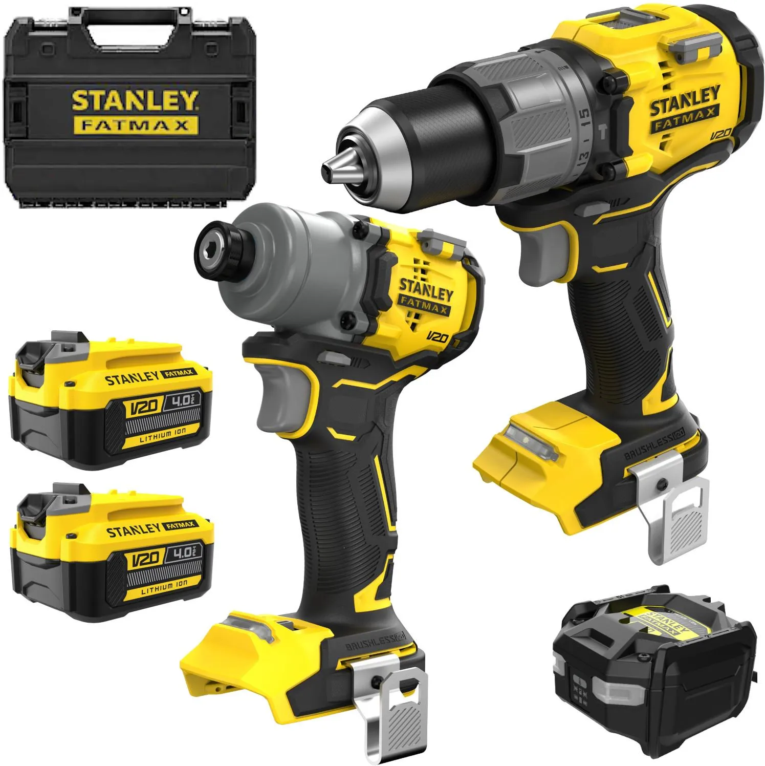Набор аккумуляторного инструмента Stanley SFMCK211M2T (дрель-шуруповёрт SFMCD726 + ударный гайковёрт SFMCF830) 18 В, 2×4,0 А·ч АКБ, ЗУ, кейс