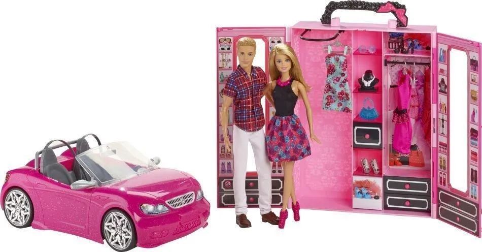 Набор кукол Barbie и Ken с гардеробом и розовым кабриолетом GVK05
