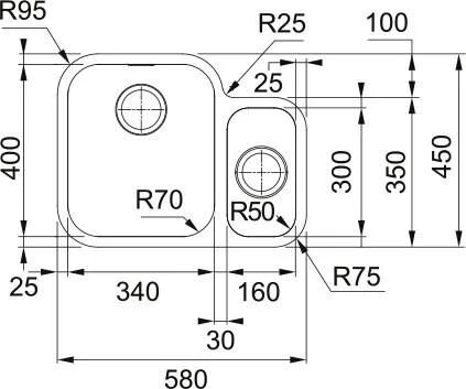 Кухонная раковина Franke Smart SRX 160-34-16 122.0739.170, малый правый отсек, нержавеющая сталь