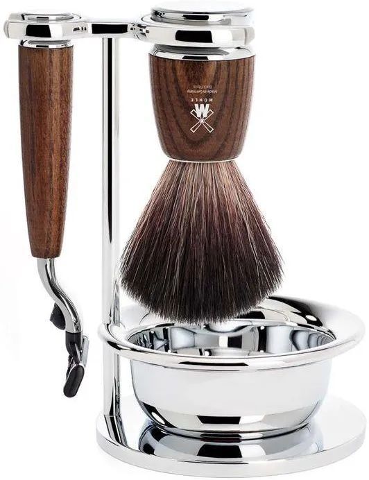 Набор для бритья Muhle Rytmo, 4 предмета - бритва Gillette Mach3 (S81H220SM3) из ясеня, натуральный барсучий ворс
