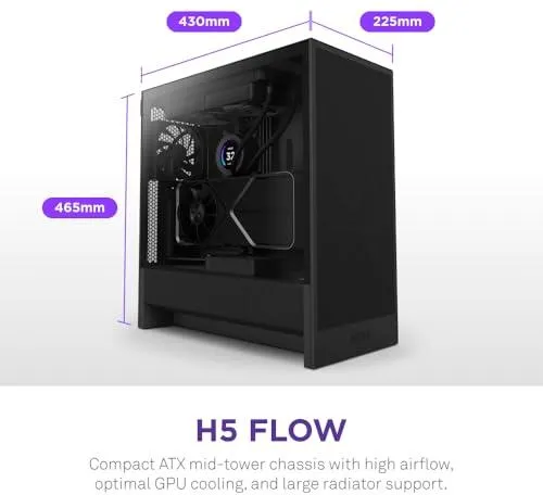 Корпус NZXT H5 Flow, Mid-Tower ATX, чёрный, 2×120 мм
