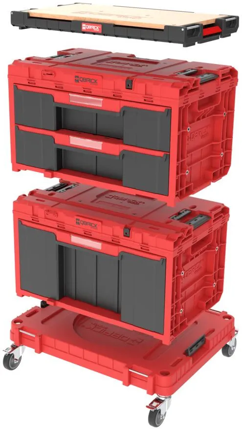 Набор из 7 выдвижных ящиков для мастерской Qbrick System ONE Expert, красные