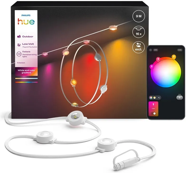 Уличная светодиодная гирлянда RGB 9 м PHILIPS Hue Festavia 8721103078544