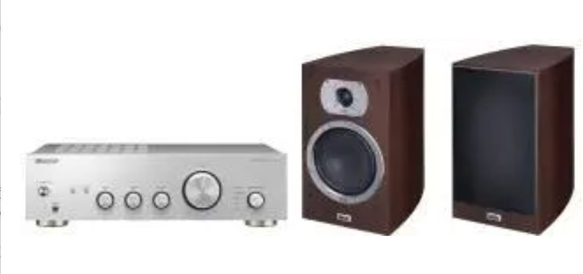 Комплект Pioneer A-10AE, серебристый + колонки Heco Victa Prime 302 Espresso