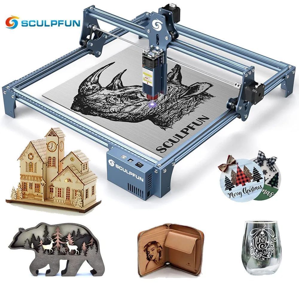 Лазерный гравер SCULPFUN S9 90 Вт для дерева, 10 мм, акрил, 410*420 мм