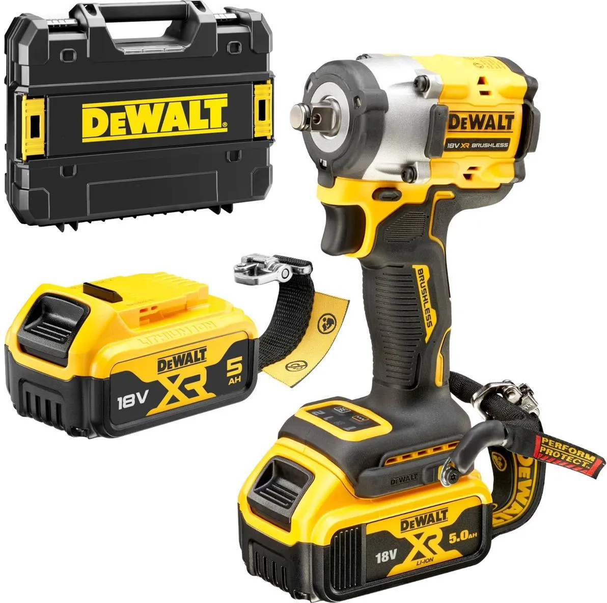 Аккумуляторный ударный гайковерт 1/2" (с креплением для страховки) DeWalt DCF921P2LR-TXJ, с 2 АКБ (5.0 Ач), ЗУ и кейсом